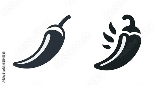 Obraz Stylish vector illustration of two chili pepper icons in black and white.