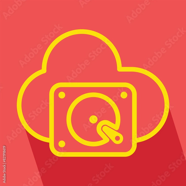 Fototapeta hard drive or disk and cloud, vector illustration 