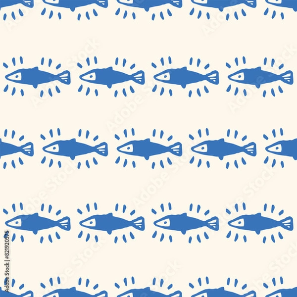 Fototapeta seamless pattern, fish art surface design for fabric scarf and decor
