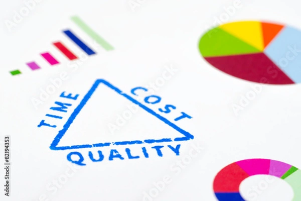 Fototapeta Project management triangle close-up stamp