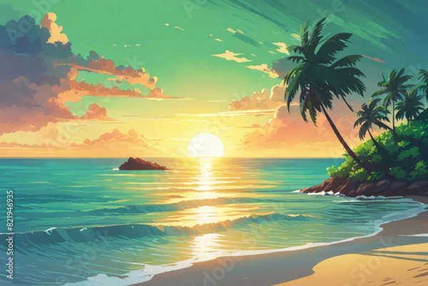Fototapeta sunset on the beach. Generative AI