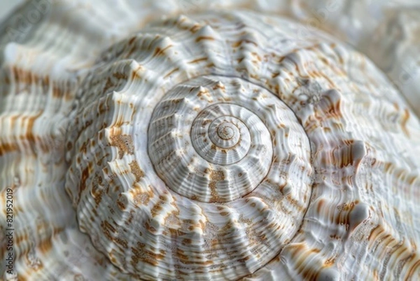 Fototapeta Detailed close up of a shell with intricate spiral design. Perfect for nature or marine themed projects
