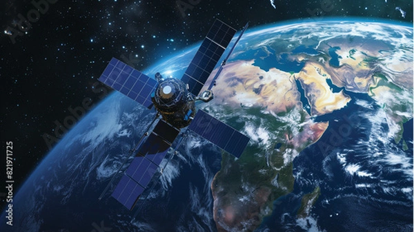 Fototapeta earth in space, a satellite in orbit around Earth, Communication Satellite over the Earth