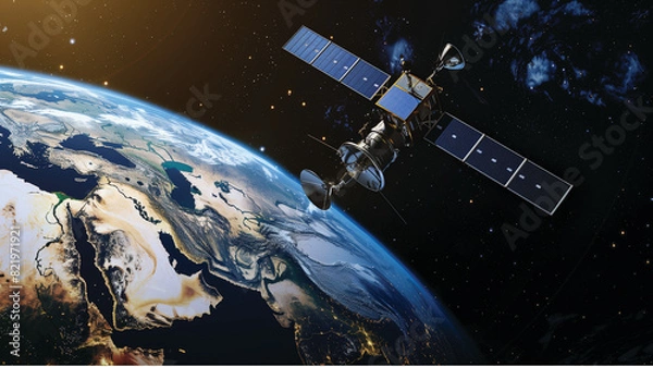 Obraz earth in space, a satellite in orbit around Earth, Communication Satellite over the Earth