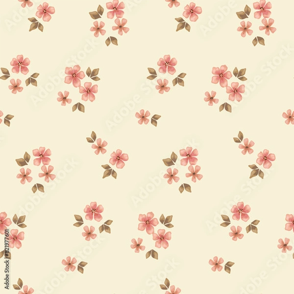 Fototapeta Seamless floral pattern, cute liberty ditsy print, abstract ornament in a rustic motif. Delicate botanical design: small hand drawn flowers, simple tiny bouquets in pastel colors. Vector illustration.