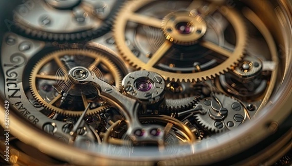 Fototapeta Macro View of Clockwork Gears