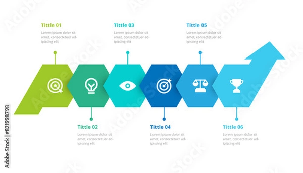 Obraz Infographic design 6 point or steps with icons. Infographic business concept Can be used for info graphics, flow charts, presentations, web sites, banners.