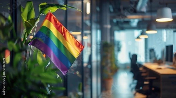Obraz Rainbow Pride Flag in corporate offices during Pride Month, pride month LGBTQIA theme