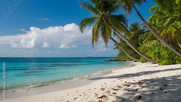Fototapeta Dive into Tranquility at a Secluded Beach with Soft White Sands. Find Your Slice of Paradise, Unwind at a Secluded Tropical Beach with Crystal Clear Waters and Powder-Soft Sand. Your Perfect Getaway