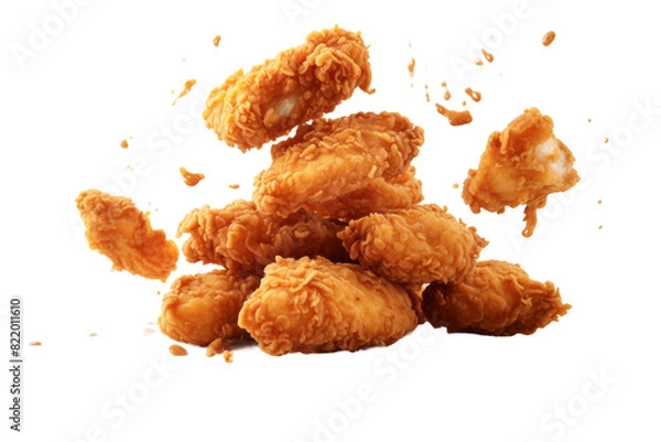Obraz Crispy Delights: A Pile of Golden Fried Chicken on a Clean Canvas on a Clear PNG or White Background.