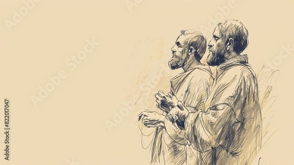 Fototapeta Paul and Silas Worshiping with Hymns in Prison - Biblical Watercolor Illustration