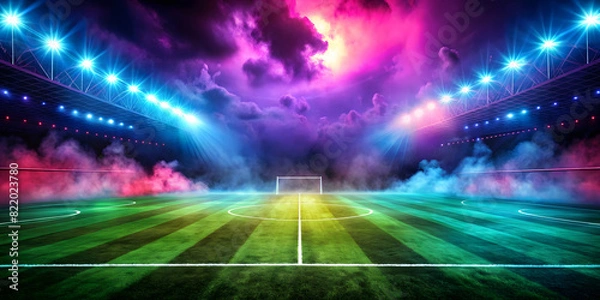 Fototapeta textured soccer field with neon fog