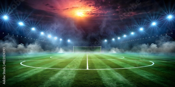 Obraz textured soccer field with neon fog