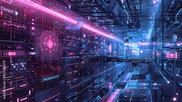 Fototapeta Huge Circuit with numbers of silicon chips, Manufacture industry concept. AI Generated
