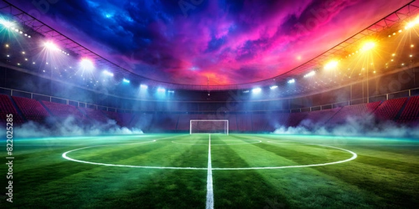 Fototapeta textured soccer field with neon fog