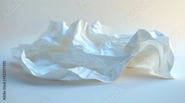 Fototapeta A crumpled piece of paper with a blank space unfolds, revealing a crisp, white surface open for creation.