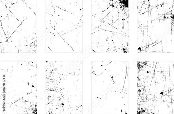 Fototapeta Overlay textures set stamp with grunge effect.  Set of different distressed black grain textures. Distress overlay vector textures.	
