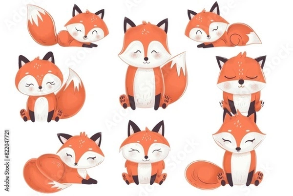 Fototapeta A set of six foxes with different expressions. Perfect for wildlife designs