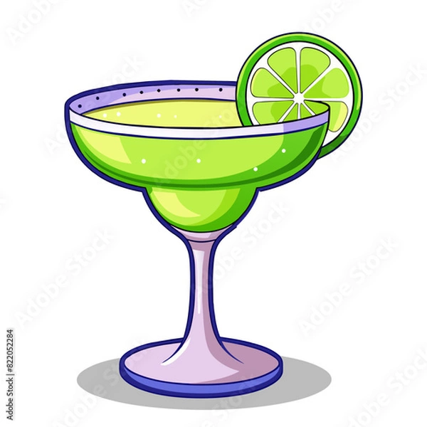 Fototapeta Margarita cocktail in a margarita glass with lime wedge. Vector illustration for design and print.