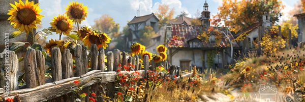 Obraz Autumnal Scene with Old House, Vibrant Foliage, Rustic Country Landscape in Fall