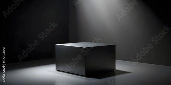 Obraz Black podium or pedestal display on dark background with cube platform
