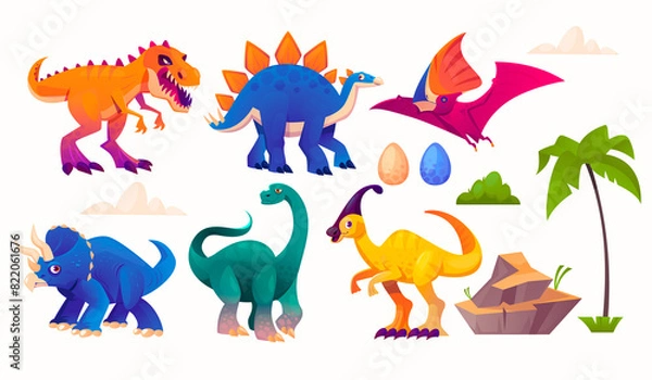 Fototapeta Dinosaur set in flat design
