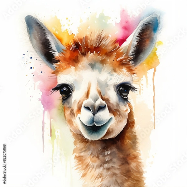 Obraz Cute llama watercolor drawing