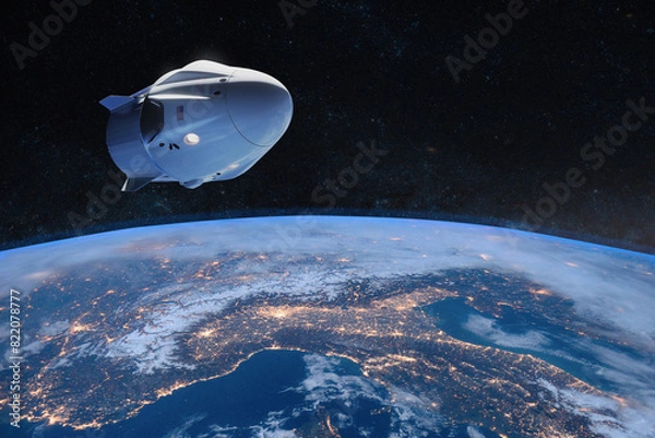 Fototapeta Cargo spacecraft in low-Earth orbit. Elements of this image furnished by NASA.
