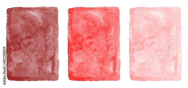 Fototapeta Red watercolor backgrounds set. Hand drawn maroon, blush pink, scarlet watercolour textures with aquarelle stains. Painted rectangle social media, text frame templates collection. Artistic edge.