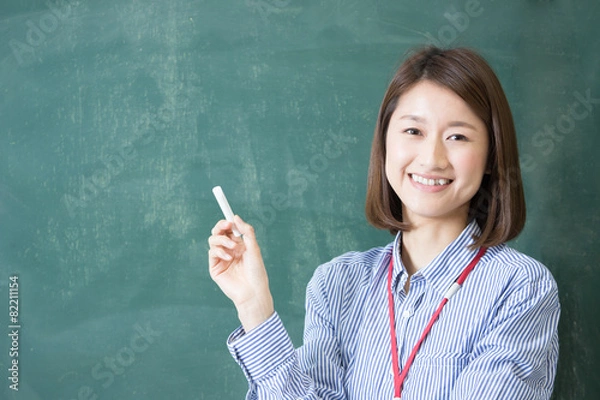 Fototapeta 教師(黒板バック)