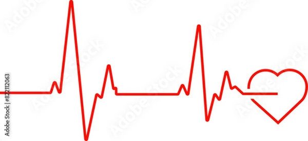 Fototapeta Heartbeat red line and small stylized red heart outline vector illustration