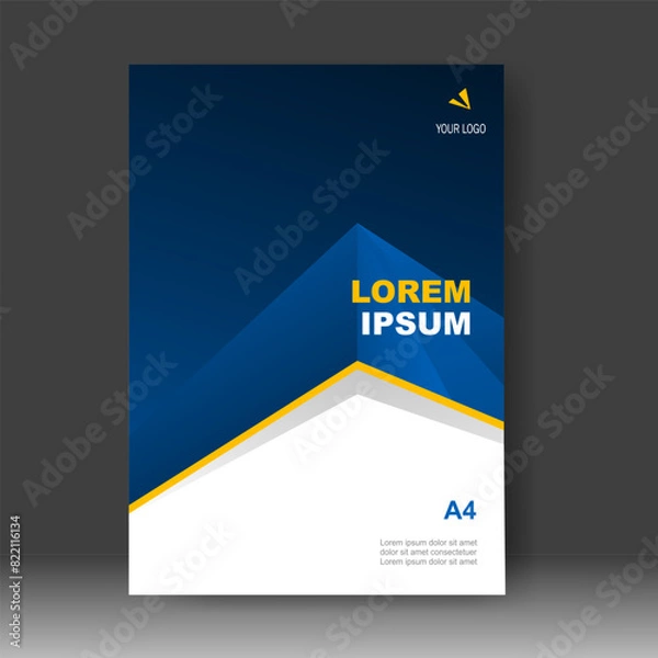 Obraz Cover design modern with Blue line yellow and White Background. for cover book. Annual report. Brochure template, Poster, catalog. Simple Flyer promotion. magazine. Vector illustration