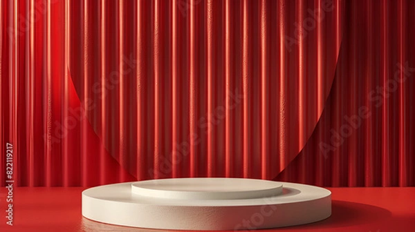Obraz 3d red podium cylinder platform showroom curved wall event ceremony celebrate realistic ,Pedestal basic foundation advertising display showcase for product premium presentation, Red podium color 3D 