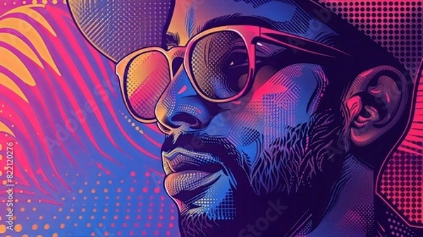 Fototapeta A bearded man with glasses stands in front of a colorful background