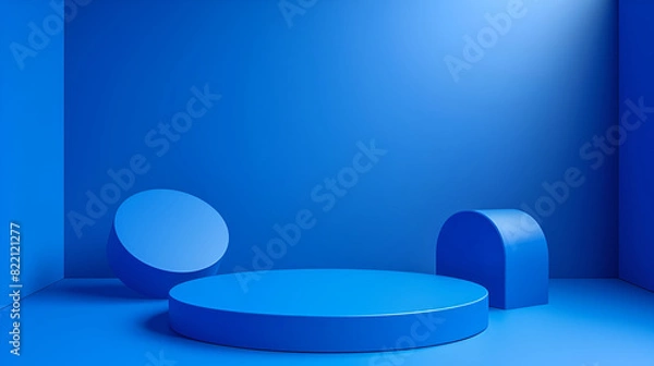 Fototapeta 3d rendering of a blue podium on a blue studio background, Premium minimal podium studio background for product display, Abstract Background Scene 3d Render for product advertise
