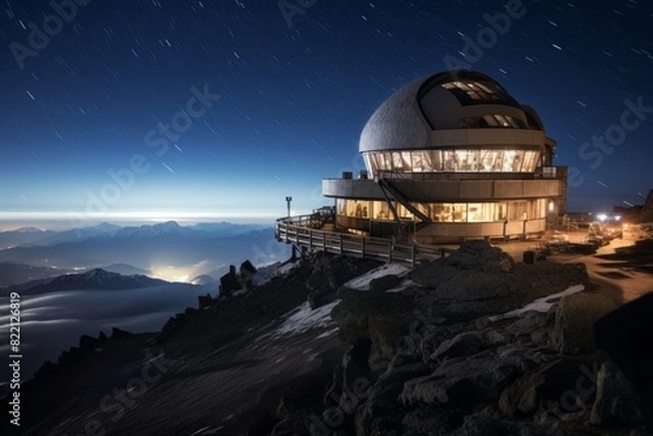 Fototapeta The Solitary Mountain Observatory Bathed in the Ethereal Light of a Thousand Stars