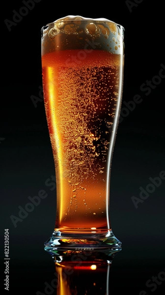 Obraz vertical photo glass of refreshing beer, bubbles, fizz, international beer day concept