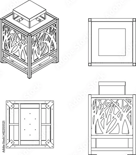Obraz vector illustration, sketch design, image of a trash box container seen from various sides
