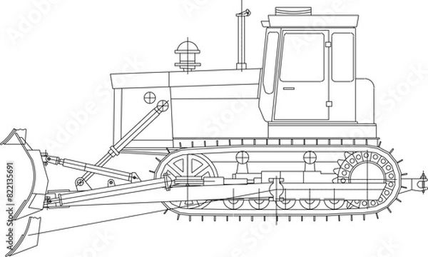 Fototapeta vector illustration sketch design drawing of heavy vehicle excavator movement for industrial projects 