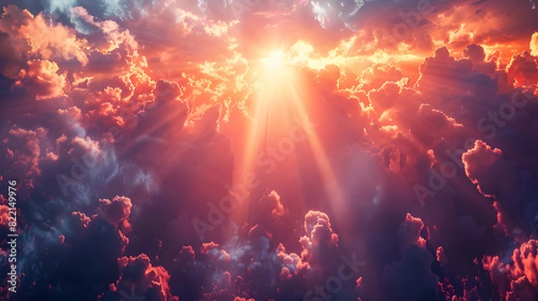 Obraz Dramatic Sunbeams Breaking Through Clouds - Generative AI