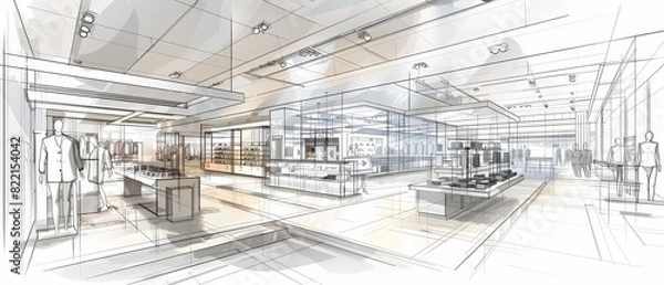 Fototapeta Architectural Sketch of Modern Retail Store.