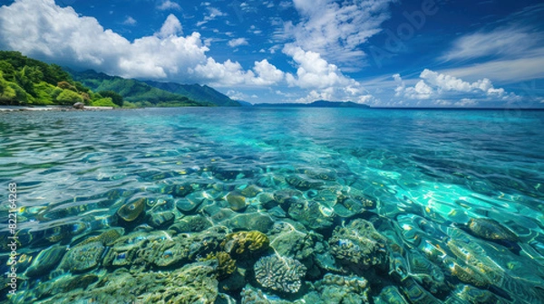 Fototapeta Crystal-clear waters revealing a vibrant coral reef, a hidden underwater world alive with color and mystery.