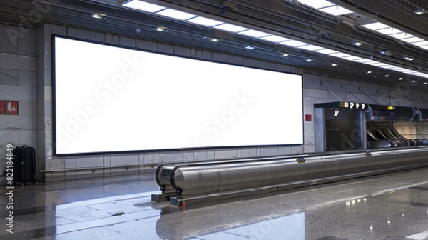 Obraz Vast blank billboard dominating a dim airport baggage claim space.