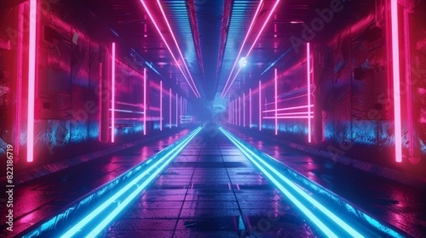 Fototapeta 3D render of abstract neon background with ascending lines. Excellent wallpaper design.
