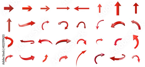 Fototapeta Collection of red arrow icons in various directions', isolated on transparent background, Generative AI