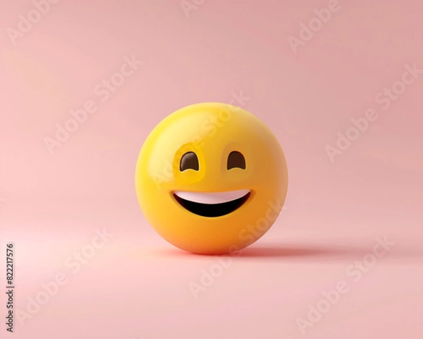 Fototapeta A minimalist 3D  of a single yellow amused emoji on a solid light pink background.