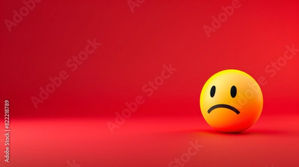 Fototapeta A minimalist 3D  of a single yellow frustrated emoji on a solid bright red background.