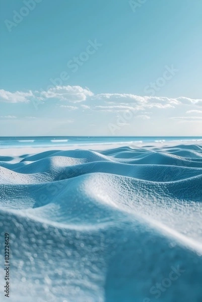 Fototapeta Serene Geometric Beach Landscape with Cool Blue Tones and Abstract Patterns in the Sand