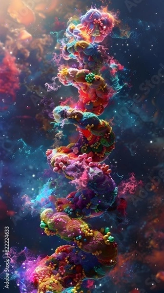 Fototapeta Vibrant Floral DNA Helix in Cosmic Synesthetic Explosion of Digital Art