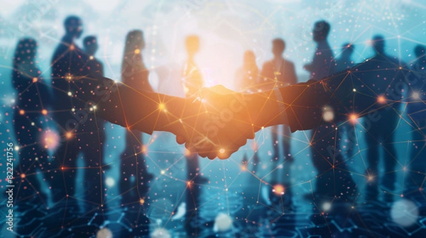 Obraz ネットワークの概念と握手する人のシルエット